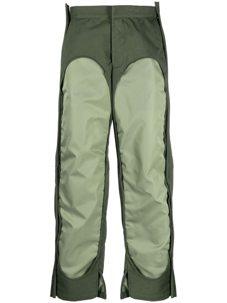 khaki/sage green contrasting panel detail concealed front fastening ankle-length short side slits two diagonal pockets to the sides Diesel Men, Mens Green, Curator Style, Ankle Length, Wide Leg Trousers, Bottoms Pants, Wide Leg Pants, Wide Leg, Fashion Branding