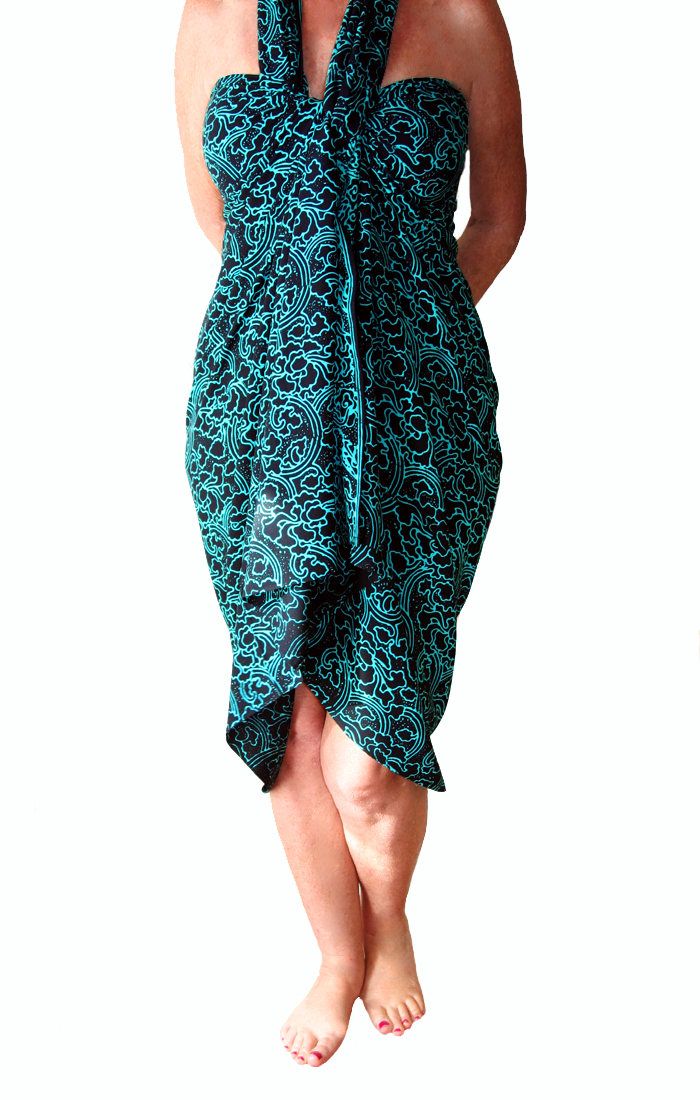 PLUS SIZE Clothing Sarong Dress or Skirt - Extra Long Beach Sarong Batik Pareo Wrap - Black & Teal Sarong Cover Up - Plus Size Swimwear Carnaval Ideas, Skirt Swimsuit Coverup, Swimwear 2021, Sarong Dress, Sarong Wrap, Sarong Skirt, Skirted Swimsuit, Beach Sarong, Dresses Australia