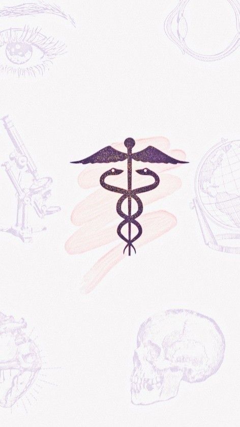 the cadus symbol is depicted on a white background with many medical symbols around it