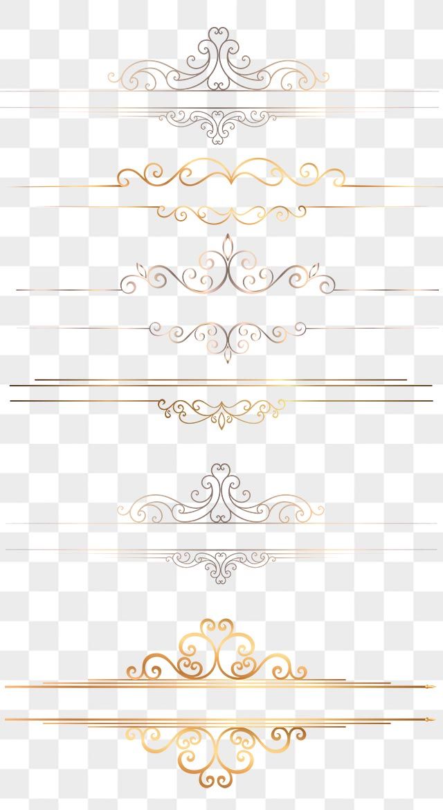 gold and silver decorative elements on a white background, borders, dividers, ornament png and psd