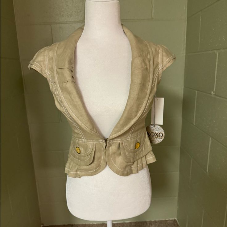 Nwt, Size Small. Linen Material. Vintage Khaki Spring Blazer, Fitted Summer Outerwear With Buttons, Casual Fitted Khaki Blazer, Fitted Beige Outerwear For Casual Wear, Spring Fitted Khaki Outerwear, Fitted Khaki Outerwear For Spring, Fitted Khaki Outerwear For Day Out, Fitted Beige Summer Outerwear, Fitted Beige Outerwear For Summer