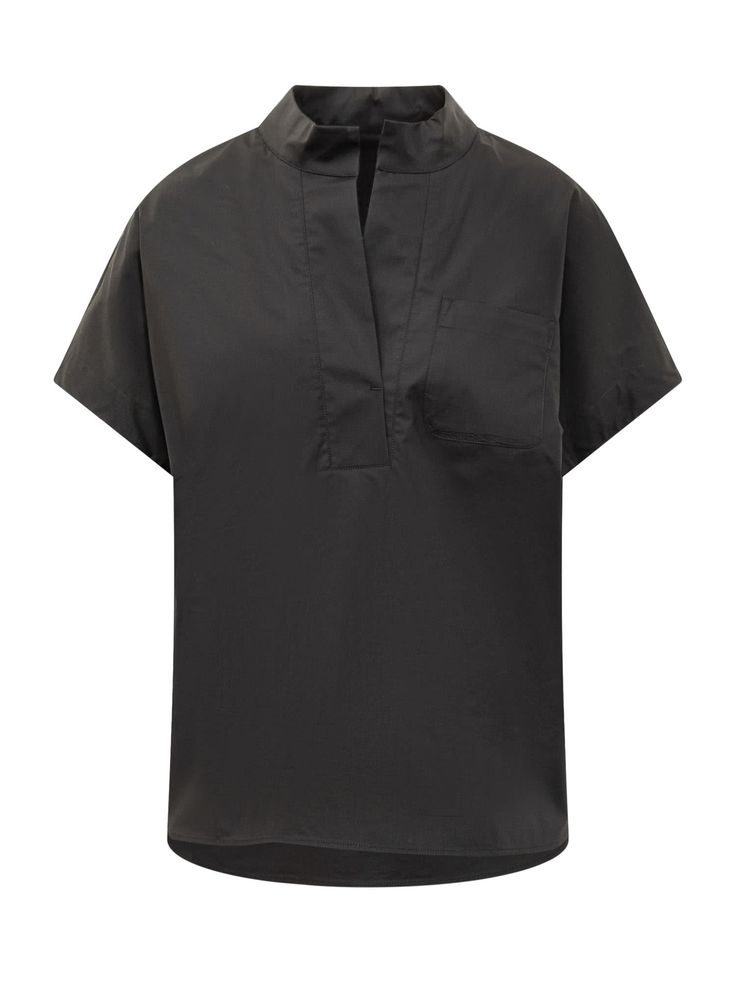 Short-sleeved shirt. Mandarin collar with V-neck on the front. Pocket on the front. Embroidered logo on the side.Composition: 77% Cotton, 17% Silk, 6% Elastane Italian Outfits, Top Designer Brands, Fashion Line, Pair Of Pants, High End Fashion, Mandarin Collar, In The Morning, On The Side, Fashion Item