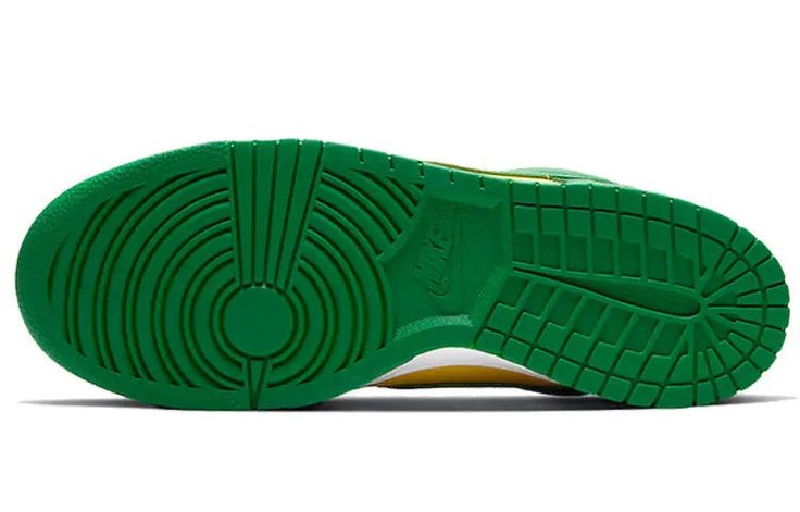 This Nike Dunk Low Brazil features a yellow base with green overlays paired with white laces and midsole atop a green rubber outsole. Green High-top Sneakers With Rubber Waffle Outsoles For Sports, Green High-top Sneakers With Translucent Outsole, Green High-top Sneakers For Sports With Boost Midsole, Green High-top Sneakers With Boost Midsole For Sports, Green High-top Sneakers With Boost Midsole, Green High-top Sneakers With Rubber Waffle Outsoles, Nike Dunk Low Brazil, Dunk Low Brazil, Asymmetrical Fashion