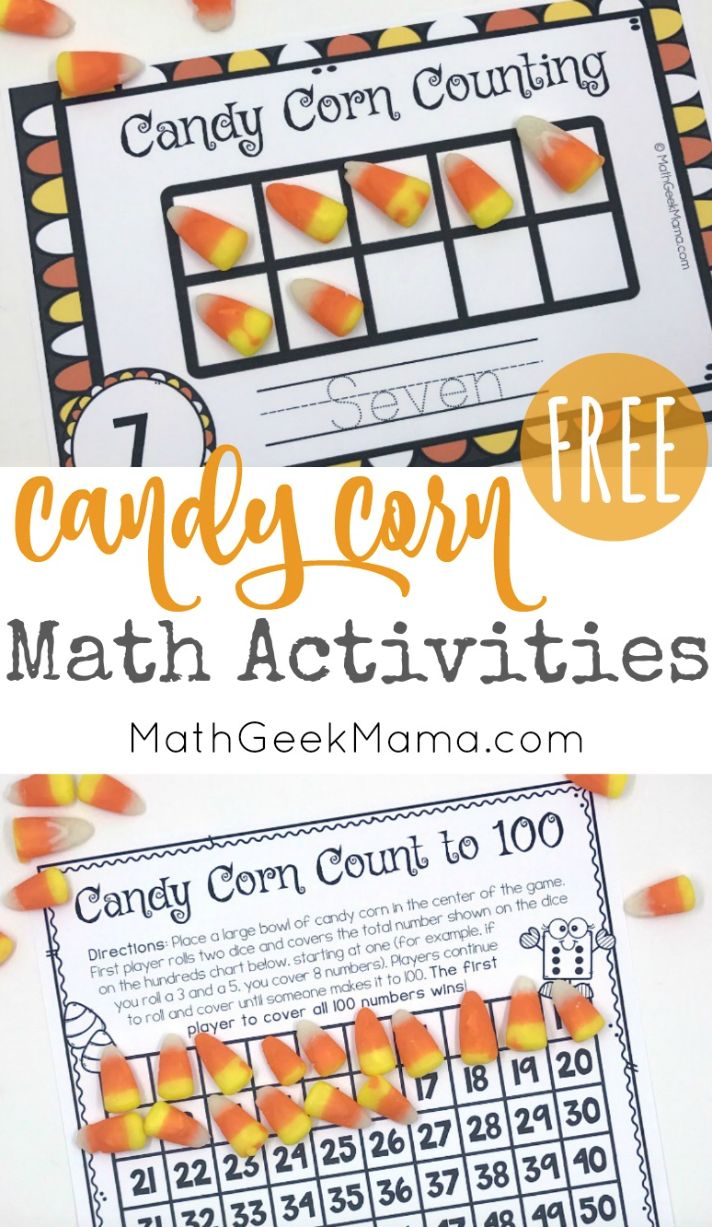 candy corn math activity for kids to practice counting and addition skills with free printables