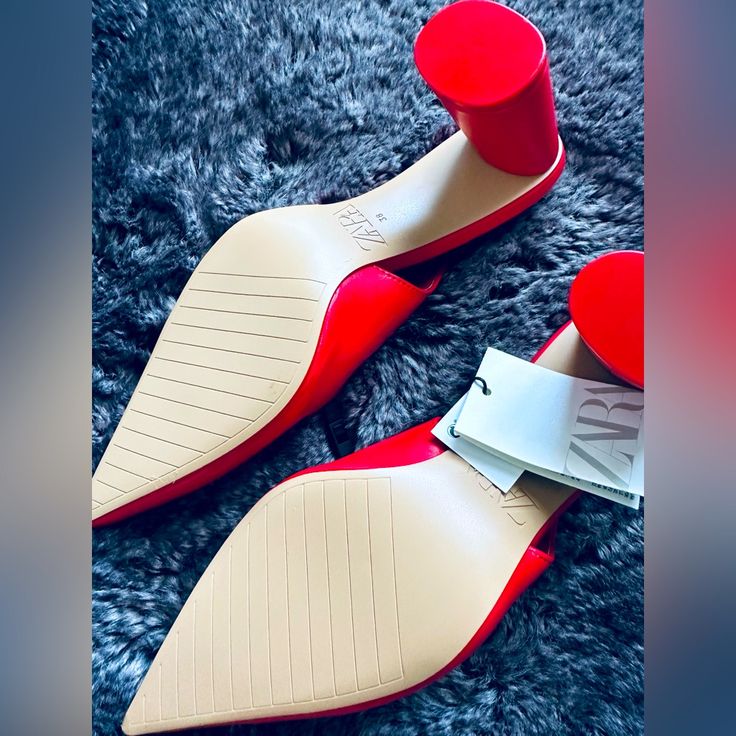 New With Tags. Red Round Toe Heels For Spring, Red Heels With Sculpted Heel, Spring Red Round Toe Heels, Trendy Block Heels With Red Sole, Trendy Heels With Red Sole And Block Heel, Red Summer Heels With Pointed Toe, Chic Red Heels For Summer, Chic Red Summer Heels, Spring Synthetic Heels With Red Sole