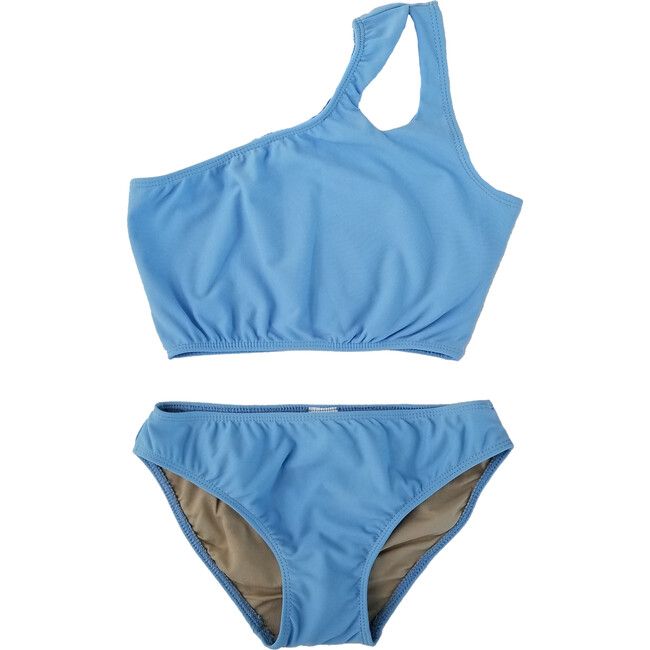 This super cute bikini is perfect for anything from to vacation, to a backyard pool day. Made with high quality materials, it is soft, lightweight, and stretchy for premium comfort. | Cheryl Creations | Two Piece One Shoulder Kids Swimsuit, Light (Blue, Size 14Y)  |  Maisonette collects the best children’s products from around the world (unlike Zulily, Etsy, The Tot, Farfetch Kids, Childrensalon, Crate and Kids, Kohls, Wayfair, Buy Buy Baby, Nordstroms, Mini Boden, J.Crew Factory, or PotteryBarn Stretch Beachwear Swimwear For Summer, Blue Swimwear With Uv Protection For Summer Activities, Blue Beachwear Swimwear For Summer Activities, Light Blue Bathing Suit, Blue Bathing Suit, One Shoulder Swimsuit, Cute Bikinis, Pool Days, Mini Boden