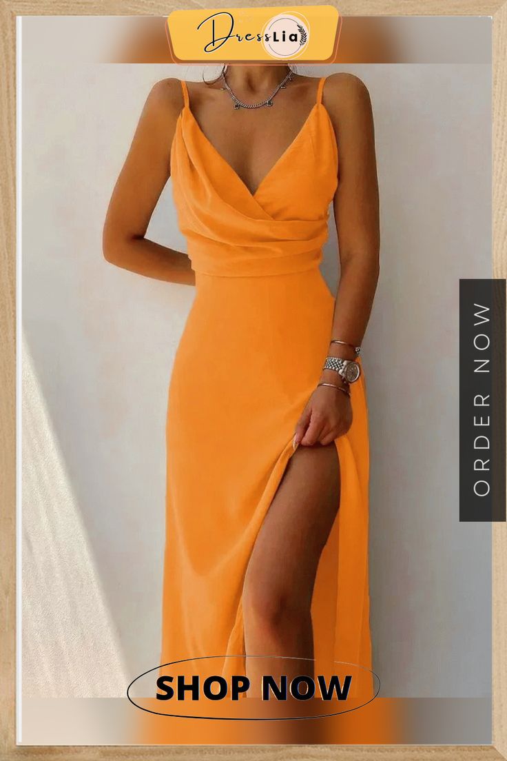 Playful and Breezy Dress Chic Long Orange Dress, Chic Orange Maxi Dress For Night Out, Summer Midi Dress For Night Out, Orange Summer Dress For Night Out, Chic Orange Maxi Dress For Brunch, Chic Orange Flowy Dress, Chic Orange Midi Length Dress, Orange V-neck Midi Dress For Night Out, Chic Orange V-neck Midi Dress