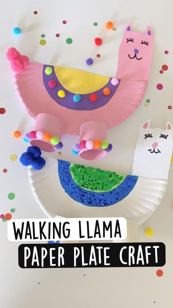 paper plate llama craft with text overlay reading walking llama paper plate craft