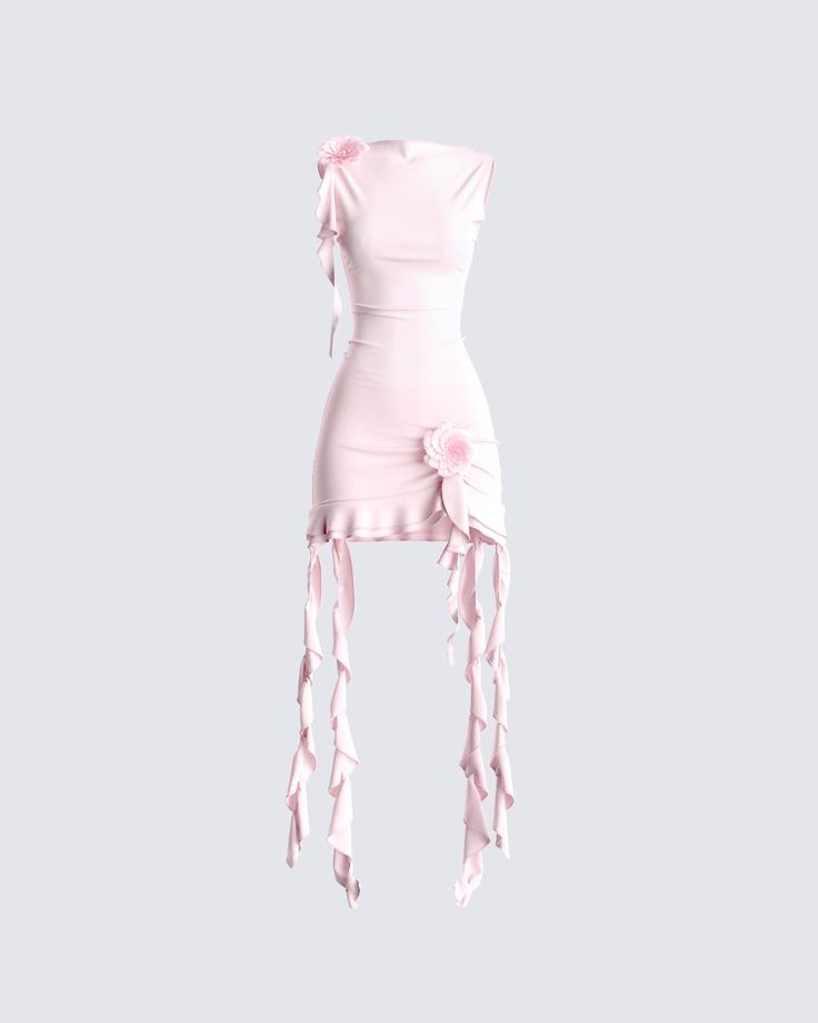 Get them sprung in the springtime 🌸 It's hard to stay lowkey when everyone is going to be noticing you in this pink ruffle rosette dress constructed from a mesh fabric, with a high neck and low back design ✨ Leave little to the imagination - dress is sheer & undergarments are not included 🤭 Tiana Pink Ruffle Rosette Dress, Ruffle Two Piece Outfit, Likely Pink Dress, Ruffle Flower Dress, Finesse Pink Dress, Pink Dress With Ruffles, Pink Dress Ruffles, Ruffled Short Dress, Mini Maxi Dress