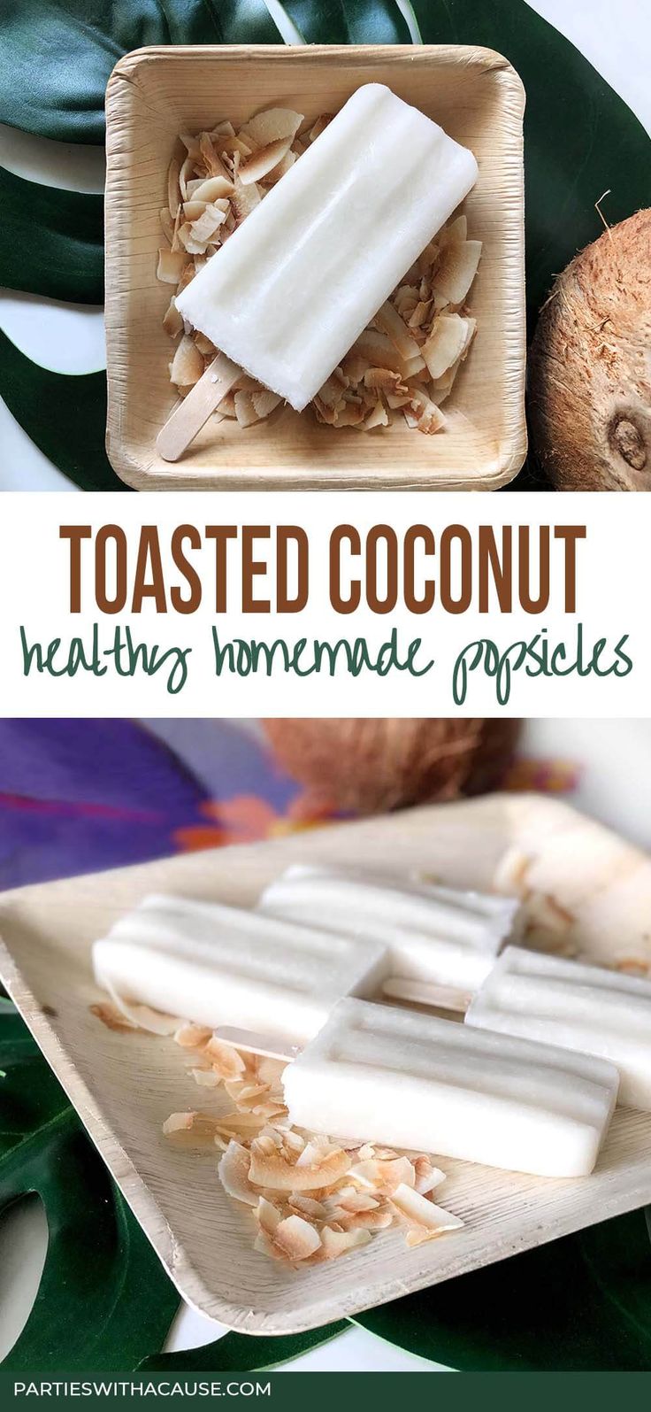 this is an image of toasted coconut healthy homemade popsicles