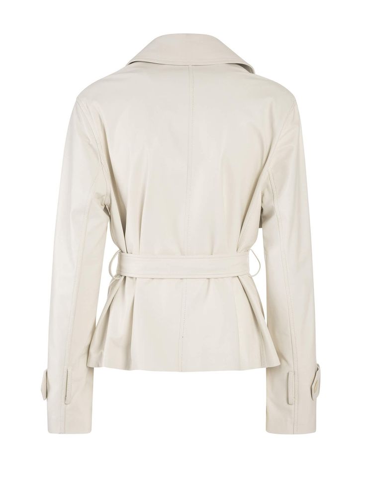 Simplicity and elegance in a single Daisy Italian Lambskin Leather Jacket. An iconic heritage piece is given a contemporary touch, ready to wear in all seasons. With a tailored but relaxed cut, it manages to accentuate the waist with a belt. Classic Fitted Outerwear With Belt Detail, Elegant Fitted Belted Outerwear, Elegant Fitted Outerwear With Belt Loops, Chic Leather Jacket With Belt For Work, Elegant Outerwear With Belt And Lapel Collar, Chic Business Outerwear With Belt Detail, Chic Fitted Outerwear With Belt Loops, Fitted Office Outerwear With Self Belt, Chic Tailored Belted Outerwear