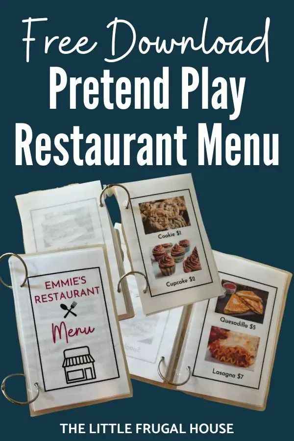 the free printable pretend play restaurant menu is shown in three different colors and sizes