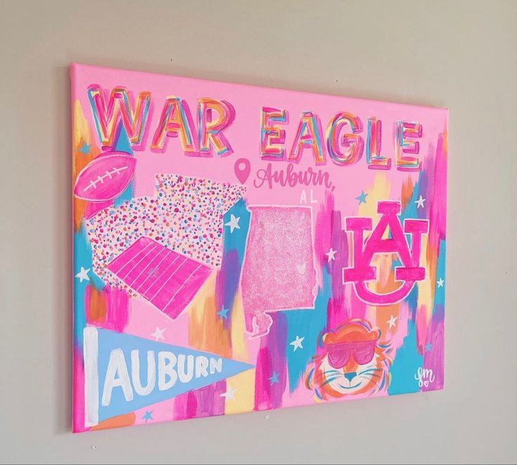 Auburn University Painting, University Painting Ideas, Auburn Wall Decor, University Of Alabama Painting, Auburn Canvas Paintings, Preppy Auburn Painting, College Wall Art Painting, College Dorm Art Canvases, Painting Ideas On Canvas College