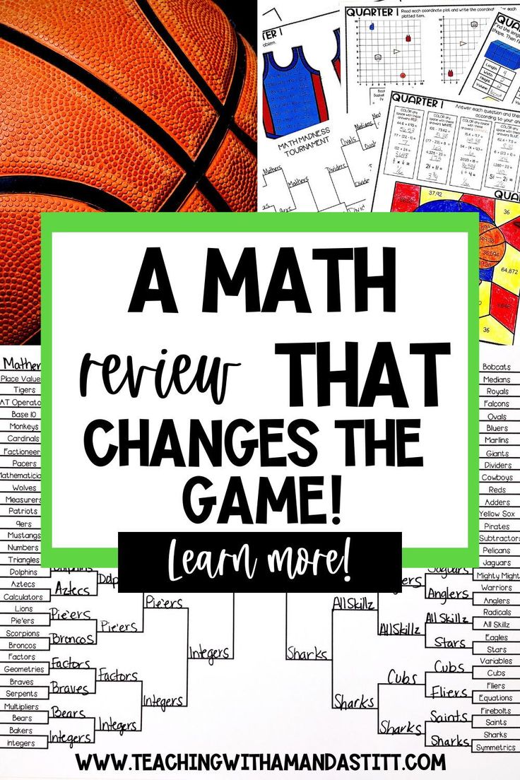 a basketball game with the words, a math review that changes the game learn more