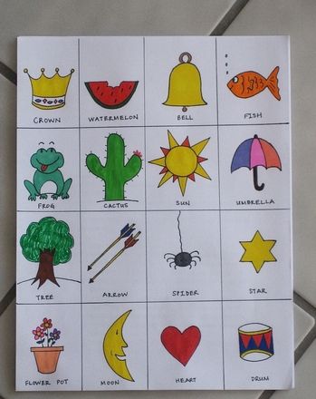 an image of children's hand drawn pictures of different things in the picture on paper