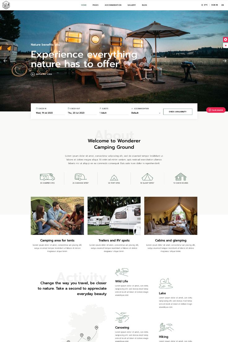 the website design for an rving company