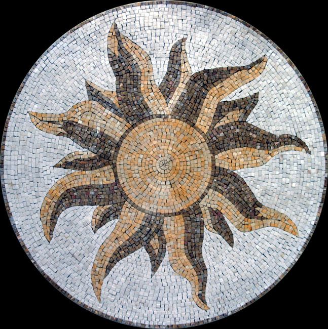 the sun is depicted in this mosaic design