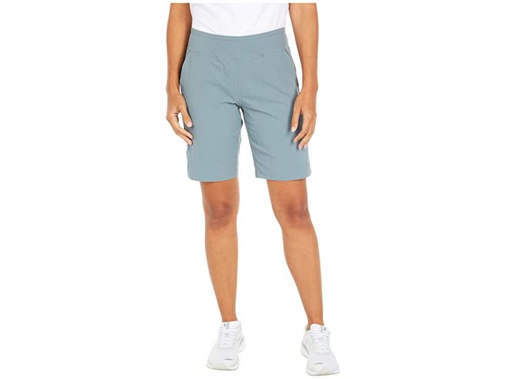 Mountain Hardwear Dynama/2 Bermuda Shorts - Women's Shorts : Light Storm : Stay cool while you climb your way up the trail with the Mountain Hardwear Dynama/2 Bermuda Shorts for outdoor hiking or casual wear. Lightweight performance nylon/elastane fabric offers lasting, comfortable wear with UPF 50 screen protection while a DWR finish repels water on the trail. Wide, low-profile elasticized waistband offers comfort for those long journeys. Deep hand pockets ensure you can keep your small essenti Casual Short-length Activewear For Outdoor, Breathable Shorts For Outdoor Activities, Breathable Short Bottoms For Outdoor Activities, Breathable Short Length Bottoms For Outdoor Activities, Hiking Activewear With Built-in Shorts, Stretch Hiking Bottoms With Built-in Shorts, Functional Midweight Short Bottoms, Sporty Stretch Hiking Shorts, Lightweight Outdoor Bottoms