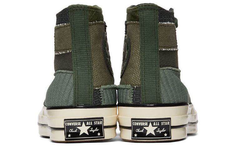 Converse Chuck 70 Hi 'Mono Patchwork - Black Forest' Black/Forest Green/Egret/Sand 167138C Shark Converse, Indie Sneakers, Converse Patchwork, Cool Shoelaces, Patchwork Converse, Cool Converse, Grunge Shoes, Green Clothes, Forest Fashion