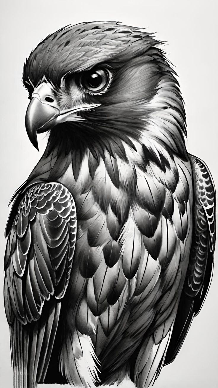 a black and white drawing of an eagle