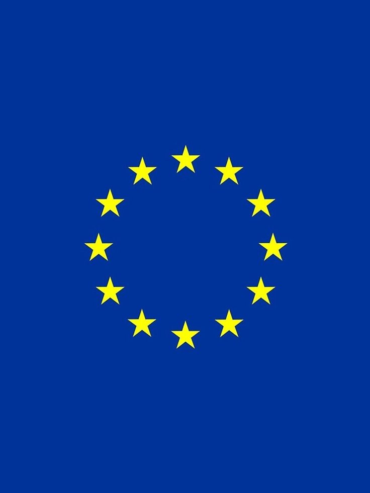 the european union flag with five yellow stars in it's center and blue background