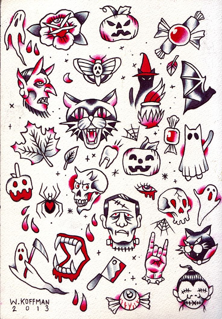 a bunch of tattoos on a white paper