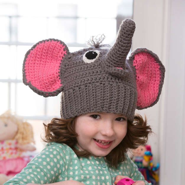 Red Heart Elephant Hat in color Elephant Hat, Crochet Animal Hats, Crochet Kids Hats, Crocheted Hat, Crochet Hat Free, All Free Crochet, Crochet Hats Free Pattern, Crochet Cap, Crochet Elephant