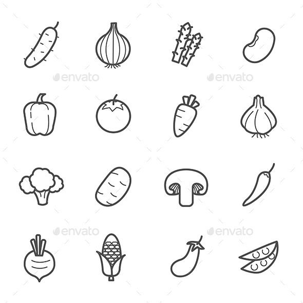 vegetables and fruits line icons - food objects