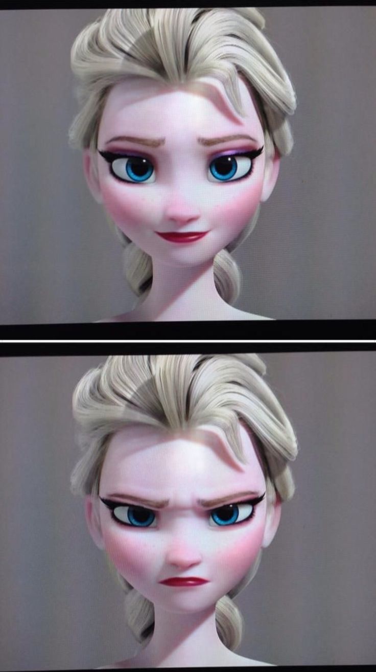 an animation character with blue eyes and blonde hair is shown in three different angles, including the