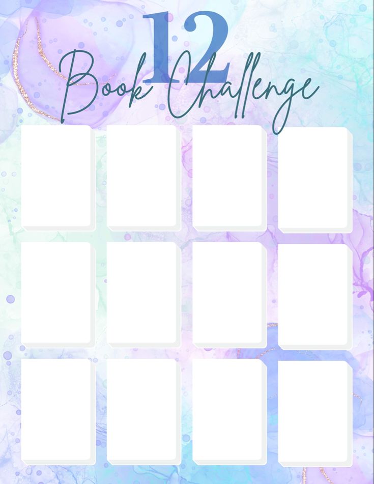 the 12 book challenge is shown with watercolor background