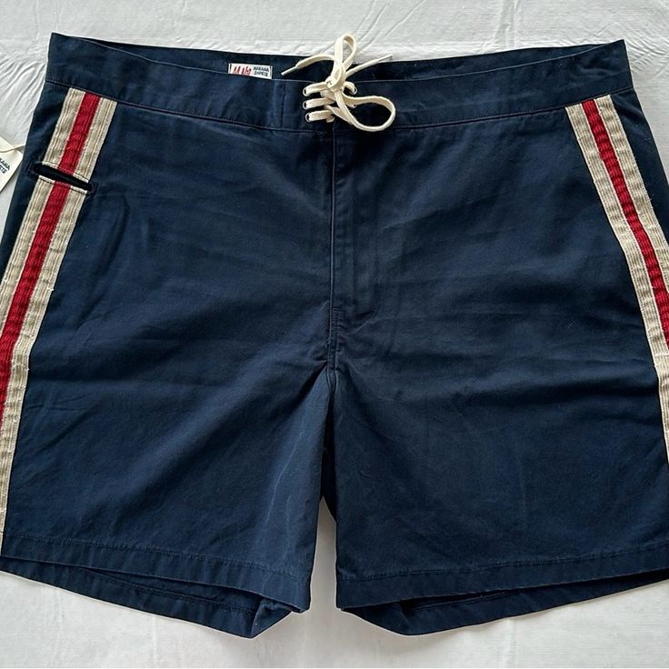 M Nii Makaha Board Shorts . From Waianae Oahu Hawaii. Navy Blue Cotton With Braided Stripe In Ivory And Red On Sides. Size 36 Runs Small With Original Tags. Oahu Hawaii, Man Swimming, Oahu, Board Shorts, Hawaii, Swimming, Navy Blue, Man Shop, Navy