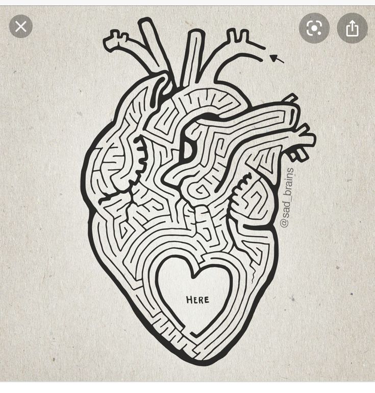 a black and white drawing of a heart with mazes in the shape of it