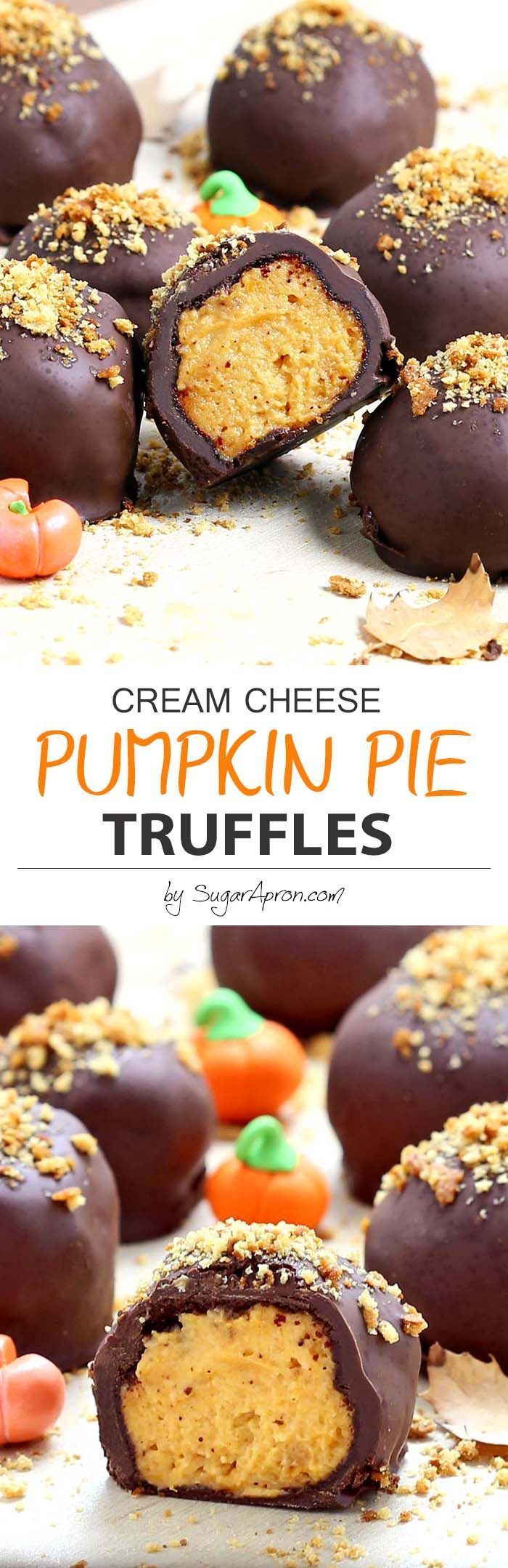 pumpkin pie truffles are cut in half and stacked on top of each other