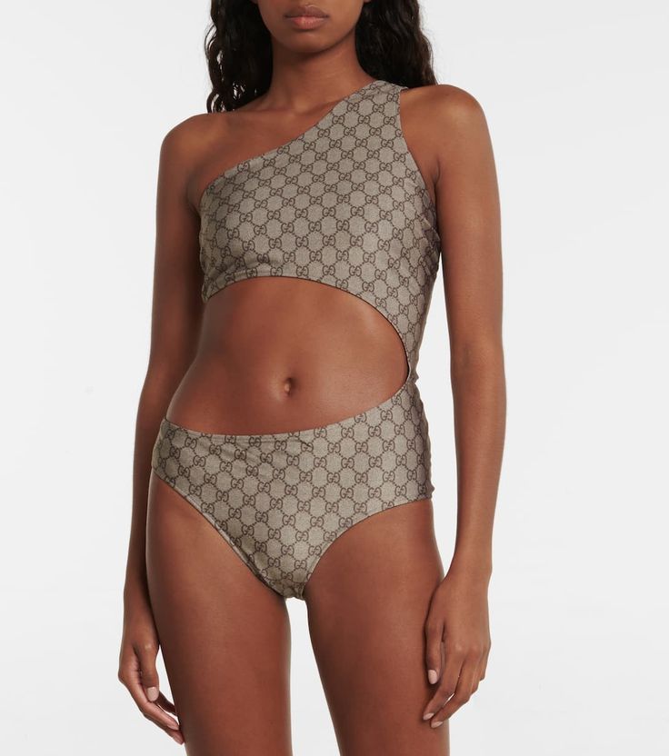 Gucci GG Cutout One-Shoulder Swimsuit Gucci Swimwear For Summer, Gucci Beachwear Swimwear For Summer, Gucci Fitted Summer Swimwear, Gucci Beachwear For Summer, Gucci Swimsuit, Swimsuit Bikinis, Elegant Bodysuit, Swimsuit Brands, Swimsuit Trends