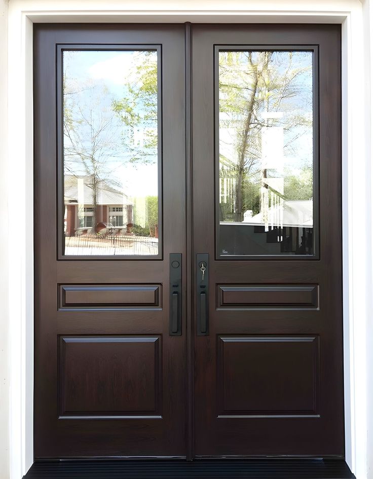 two double doors with glass on each side