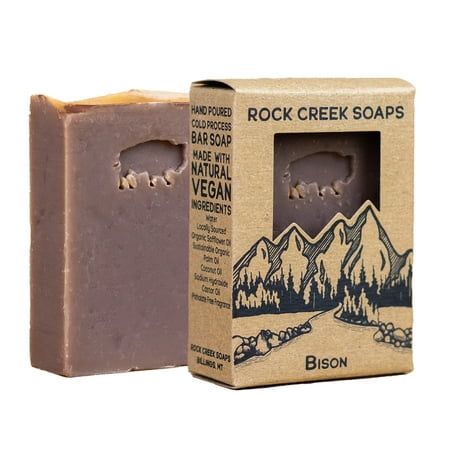 Rock Creek Soaps Bison Soap is made with our unique blend of vegan and organic oils including locally sourced Safflower, Coconut, Sustainable Palm, and Castor. Capture the wild. Embrace the velvety smoothness of warm amber. Wander into abundant lavender fields with the flourish of vanilla and musk. Hand-stamped and all-natural, this bar soap is gentle on your skin and, like all of our refreshing fragrances, is phthalate-free. Rock Creek Soaps all natural cold process soap is made from plant base Rocky Mountain Soap Company, Mountain Soap, Vegan Bar, Mens Soap, Organic Oils, Rock Creek, Soap Company, Clean Living, Handcrafted Soaps