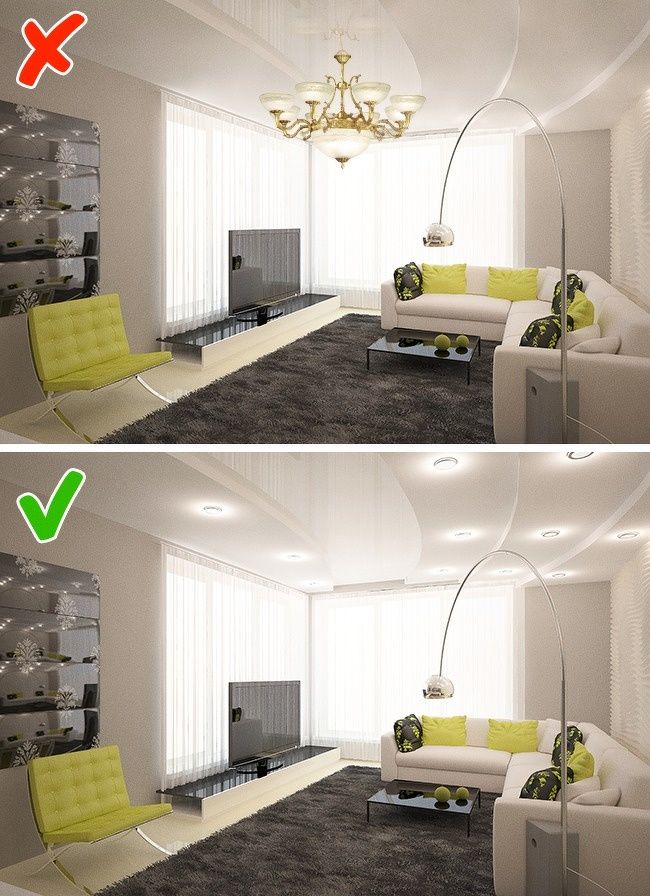 two pictures of a living room with white furniture