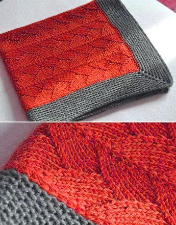 two pictures showing different colors of knitted items, one in red and the other in grey