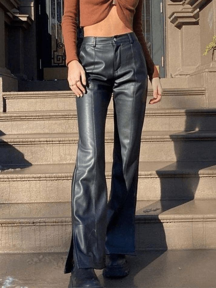 2023 Buy Split Flare Leg Pu Leather Pants under US$33 in Pants Online Store. Free Shipping with US$69+. Check reviews and buy it today. Style: Casual, Street Color: Black Main Material: Pu Leather Fit Type: Slim fit #backtoschool #backtoschooloutfits #firstdayofschooloutfit #spring #summer #summerstyle #streetstyle #outfits #ootd #trendyoutfits #fashionista #casualoutfits #flared Summer Y2k Outfits, Styling Women, Leather Pants Black, 2nd Year, Bodycon Floral Dress, Y2k Outfits, Trouser Style, Crop Top Blouse, Vintage Streetwear