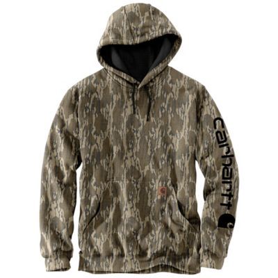 Stay warm this winter thanks to your Carhartt Men's Loose Fit Midweight Camo Sleeve Graphic Sweatshirt. Each camo sleeve graphic sweatshirt features a Mossy Oak Bottomlands camouflage pattern for a unique look. The 3 piece hood design for exceptional fit. This loose Carhartt hoodie has spandex-reinforced rib-knit cuffs and waist help keep out the cold. Shop more Carhartt cold weather essentials today. 10.5 oz., 50% cotton/50% polyester sweatshirt Mossy Oak Bottomlands camouflage pattern for a un Outdoorsy Men Gifts, Western Christmas Wishlist, Country Bf Gifts, Mens Fall Fits, Hunting Gifts For Boyfriend, Country Boy Gifts, Carhartt Hoodies, Bottomland Camo, Carhartt Sweatshirt