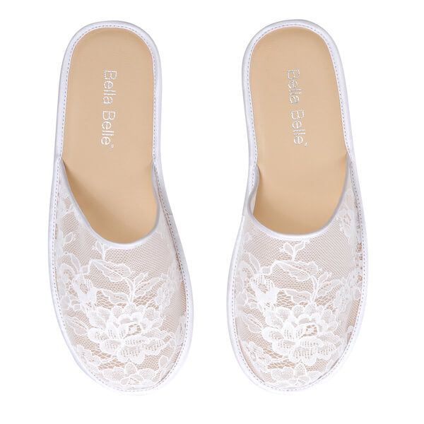 Add a touch of luxury to your wedding getting ready look with these Priscilla lace wedding slippers. Graced with delicate floral Chantilly lace, these comfortable slippers feature padded soles to ensure comfort as you get ready for your most special day. Priscilla will add a luxurious touch to your feet during your bridal getting-ready moment, or make for dreamy home slippers to wear long after the wedding day is over. FEATURES: Handmade, extra padding for all-day comfort Heel height: .5 in / 1. Wedding Getting Ready, Bridal Slippers, Wedding Shoes Comfortable, Wedding Slippers, Ivory Wedding Shoes, Silk And Lace, Shoe Crafts, Comfortable Slippers, Home Slippers