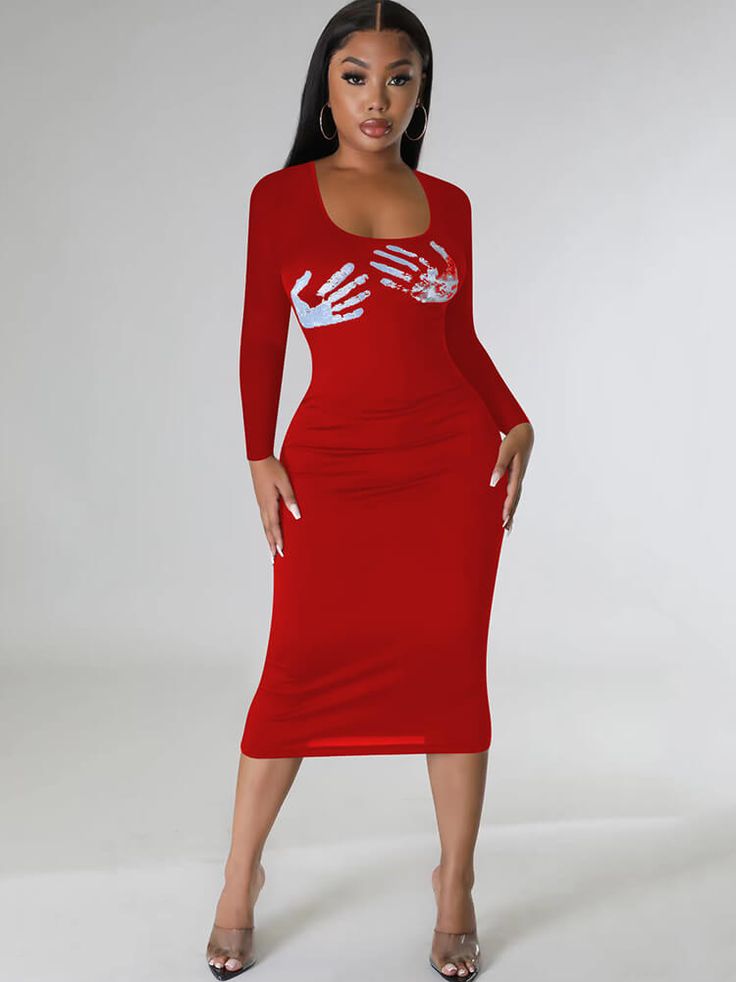 Material: 95% Polyester and Spandex.Feature: Long sleeve, solid color, figure print, square neck, bodycon, midi dresses.Style: Casual Casual Stretch Printed Midi Dress, Black Midi Dress With Graphic Print, Printed Midi Length Dress For Night Out, Printed Midi Dress For Night Out, Graphic Print Knee-length Party Dress, Printed Knee-length Midi Dress For Party, Fitted Graphic Print Dresses For Night Out, Fall Midi Length Dress With Graphic Print, Fall Midi-length Dress With Graphic Print