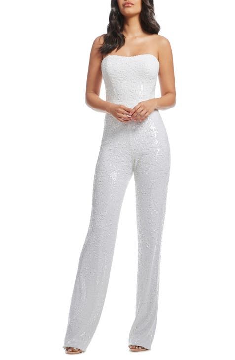 White Jumpsuits & Rompers for Women | Nordstrom Sequin Jumpsuit Outfit, White Jumpsuits, Sparkly Jumpsuit, Wedding Pantsuit, Coverall Jumpsuit, Rompers For Women, Sequin Jumpsuit, Designer Jumpsuits, Strapless Romper