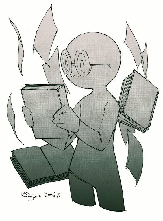 an alien is reading a book while wearing glasses and holding it in one hand with both hands