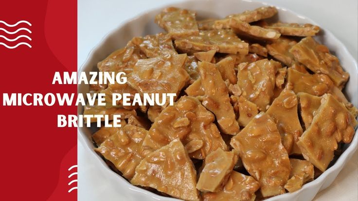 an image of a bowl of food with the words amazing microwave peanut brittle