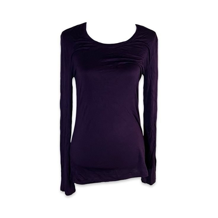 New Without Tags Deep Purple Stretchy Long Sleeve Shirt Stretch Long Sleeve T-shirt For Layering, Long Sleeve Knit Top For Layering, Purple Stretch Long Sleeve Blouse, Purple Long Sleeve Stretch Blouse, Long Sleeve Tops For Layering, Spring Long Sleeve Tops With Thumbholes, Purple Long Sleeve Top For Fall, Purple Tops For Fall Layering, Fitted Long Sleeve T-shirt For Layering