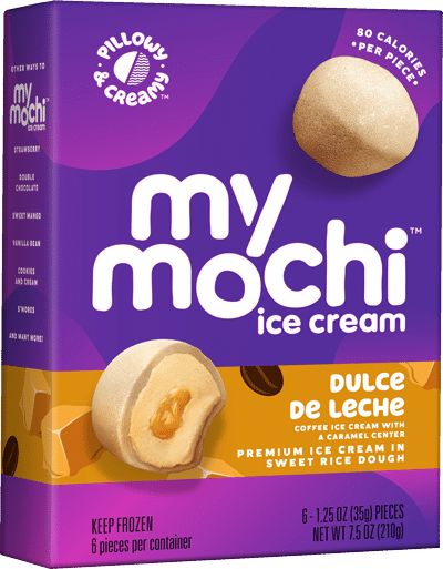 my mochi ice cream with an orange slice on the front and purple packaging behind it