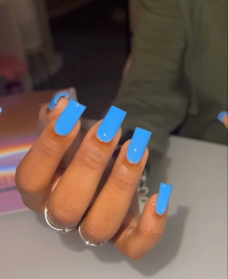 Easter Color Nails, Solid Color Acrylic Nails, Neon Blue Nails, Opi Gel Nails, Nails Easter, 2022 Nails, Nails Trending, Tapered Square Nails, Trends Nails