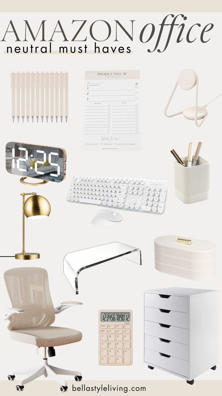 amazon office must haves Home Office Decor Ideas On A Budget, Professional Office Desk Decor, Home Office Ideas Dual Monitor, Cute Office Ideas For Work Professional, White Gold Office Ideas, Office Must Haves From Amazon, Work Office Set Up, Minimal Home Office Setup, Home Office Amazon Finds