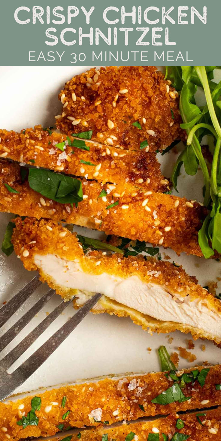 crispy chicken schnitzel is an easy 30 minute meal that's ready in under 20 minutes